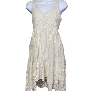 Free People Ivory Metallic Lace Sheer Strap Dress